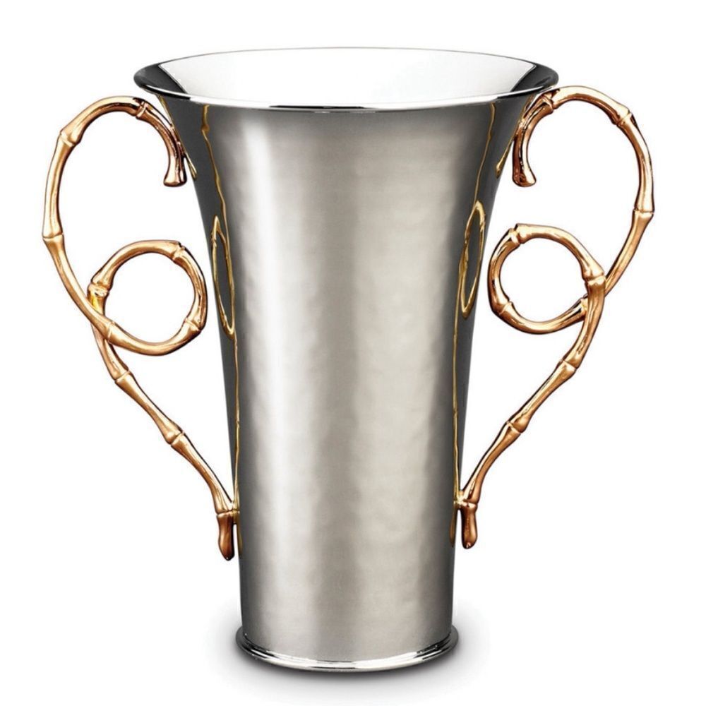 L'Objet Evoca Vase  24K gold-plated bamboo accents Size Medium/ 10 D x 10 H in
